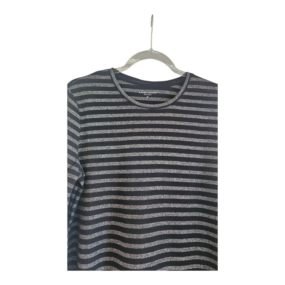 Laura Scott Metallic Silver & Black Stripe Lightweight Top L/S Womens M Stretch - Picture 4 of 8